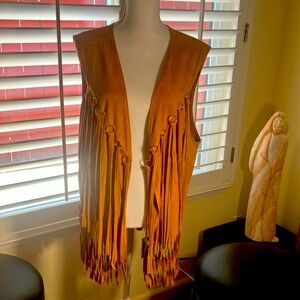 🕺🤎- Spirit Hippie/Native American Indian Brn Faux Suede Vest W/Fringe Sz L/XL